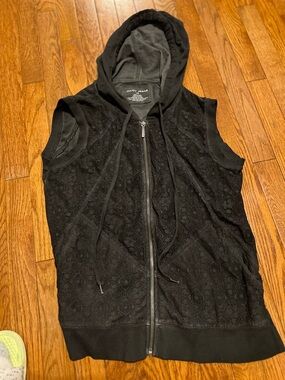 DKNY Black Sleeveless Lace Zip Hoodie